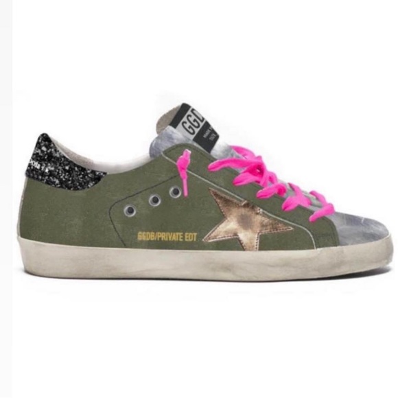 ISO: Golden Goose olive army military green Superstars — size